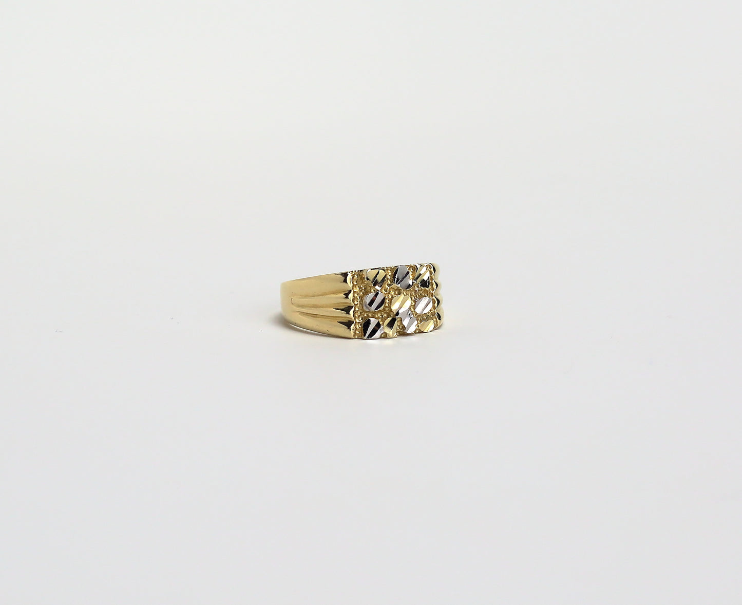 2 Tone Diamond Cut Nugget Ring