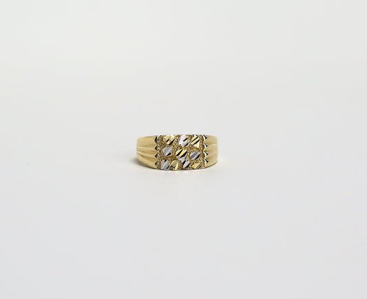 2 Tone Diamond Cut Nugget Ring